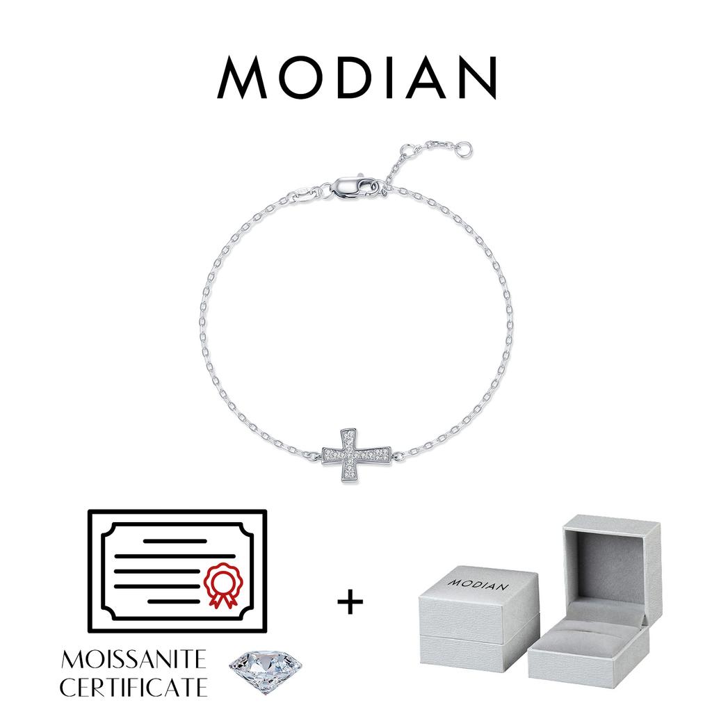 MODIAN D VVS1 Sparkling Moissanite 925 Silver Classic Simple Cross Link Chain Bracelet For Women OL Fine Jewelry