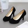 Spring and Autumn New Fashion Korean Version Round Head Solid Color Suede High Heel OL Professional Work Shoes Women's Leather Single Shoes