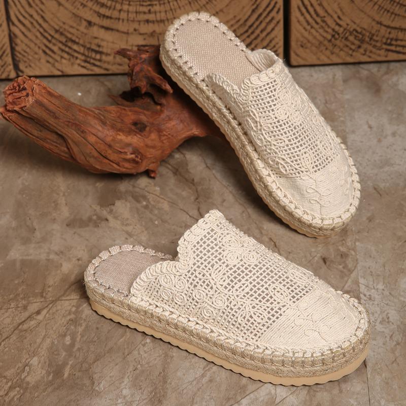 Fashion Weave Mesh Flats Women Slippers Casual New Mules Shoes Cozy Platform Slingback Sandals 2025 Summer Flip Flops Walking Zapatillas