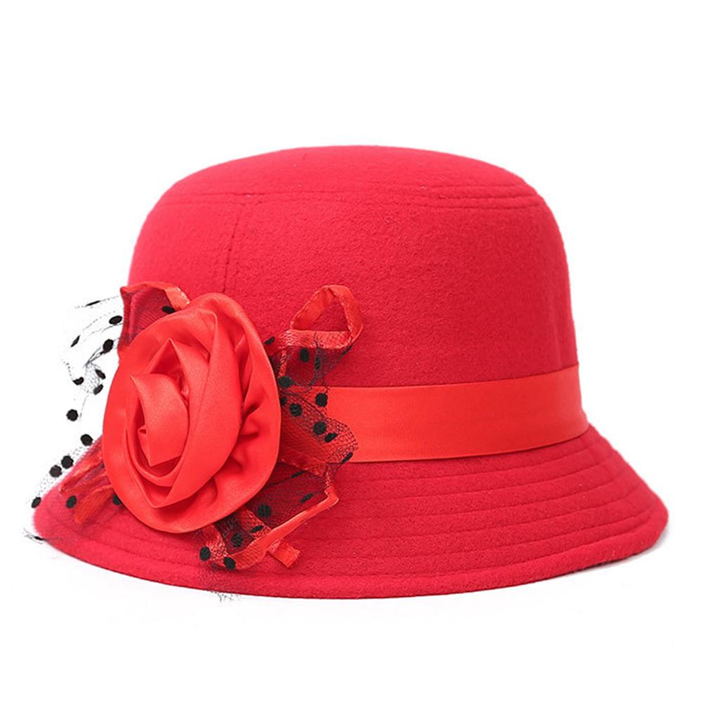 Woman Autumn Winter Cap British Style Woolen Hat Retro Lady Floral Felt Hat