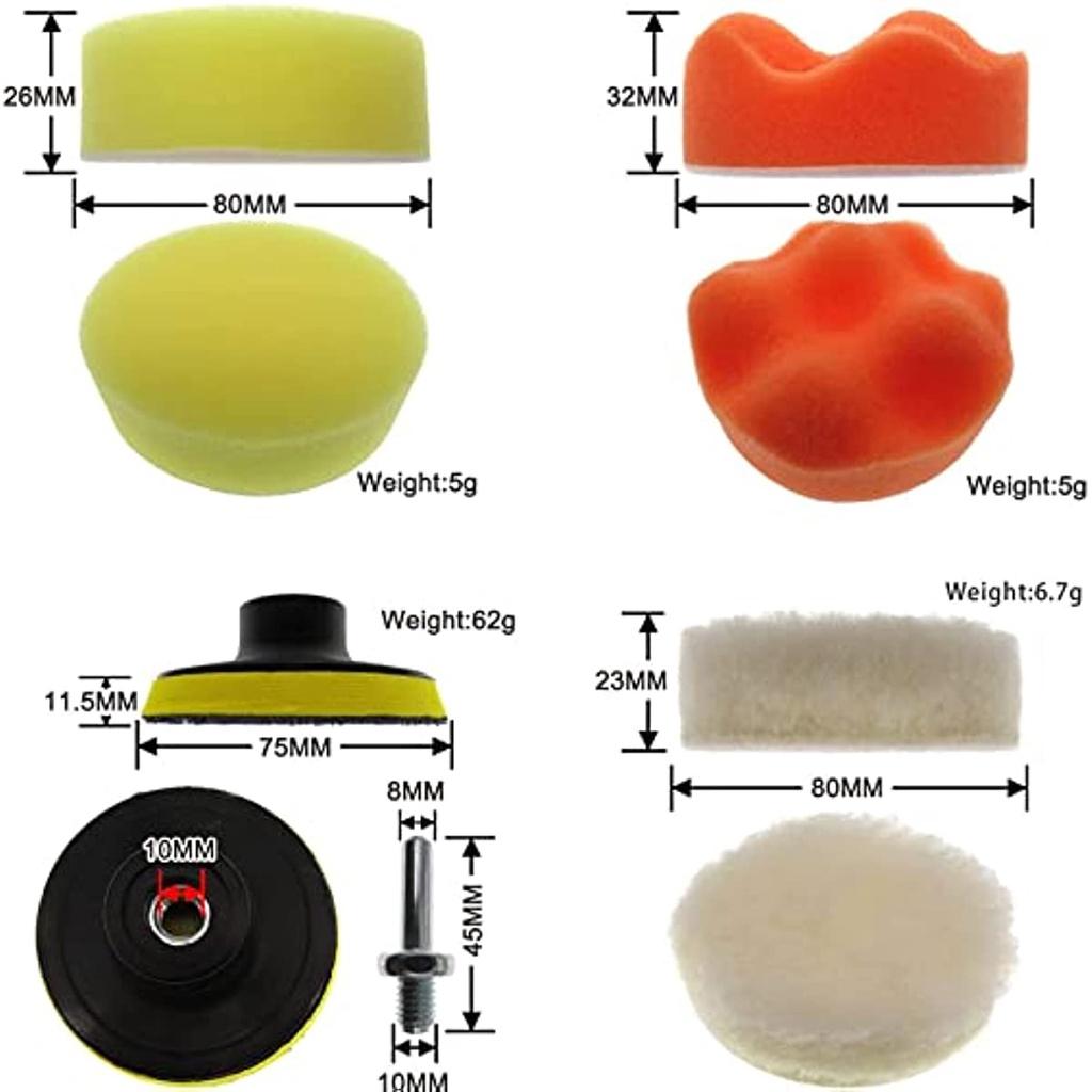 Auto Polishing Pad Kit 3-Inch Buffing Pad 10 Pcs Polishing Pads Kit Car Buffer Polisher Kit Drill Buffing Kit With Drill Adapter For Car Polishing Wa