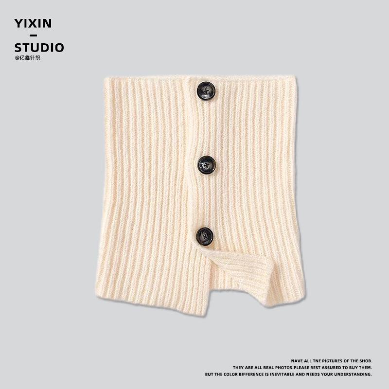 Korean Retro Warm Knitted Wool Button Neck Warmer for Women, Fashionable Versatile Split Neck Wrap, Cold-proof Neck Protector Shawl