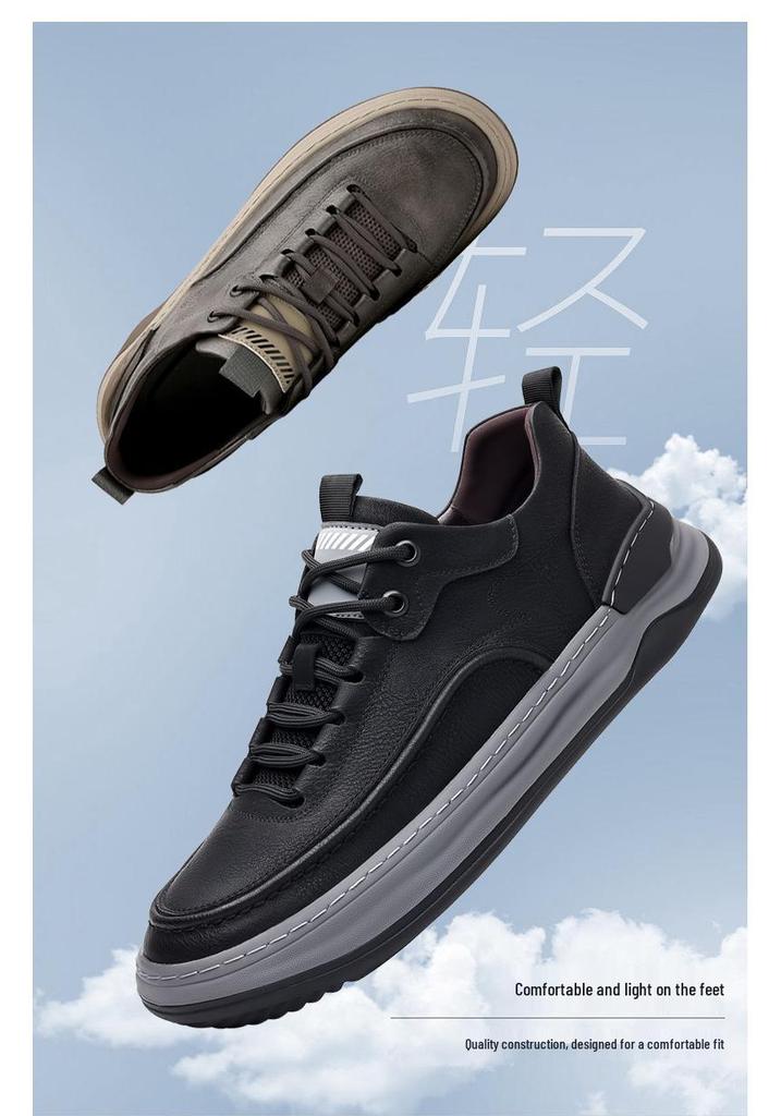 Hochwertige atmungsaktive Herren-Board-Schuhe aus echtem Leder - Lässige Outdoor-Sneaker für Frühling/Sommer mit dicken Sohlen, handgenähtes Design.