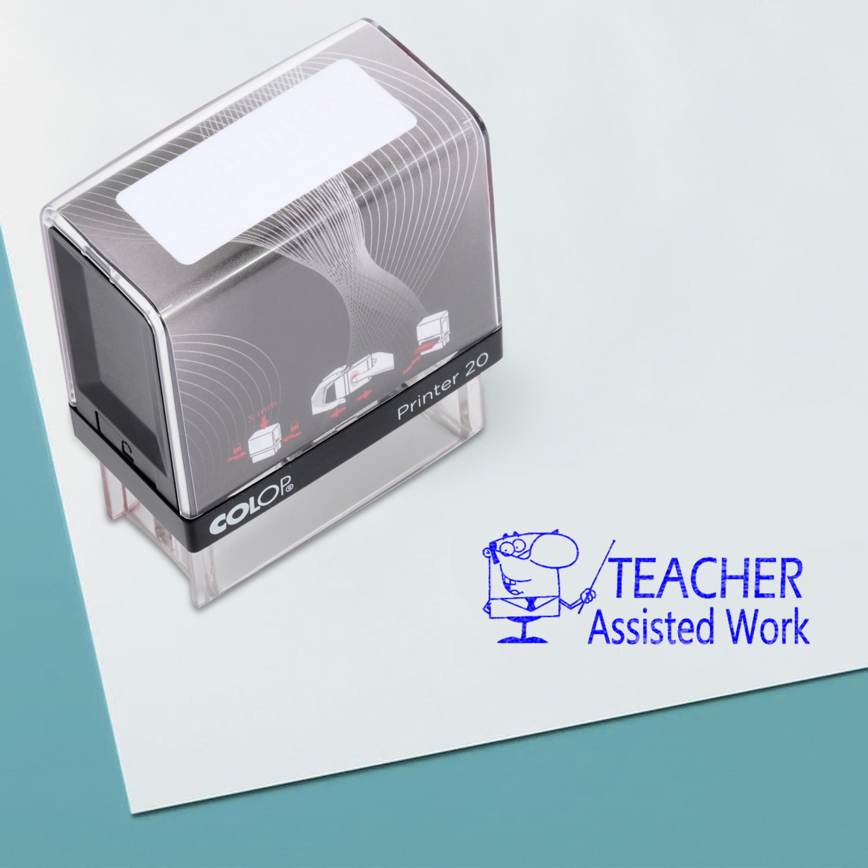 

Teacher Assisted Work Self Inking Rubber Stamp Custom Colop Office Stationary P20 Mini Stamper 14 mm x 38 mm синій