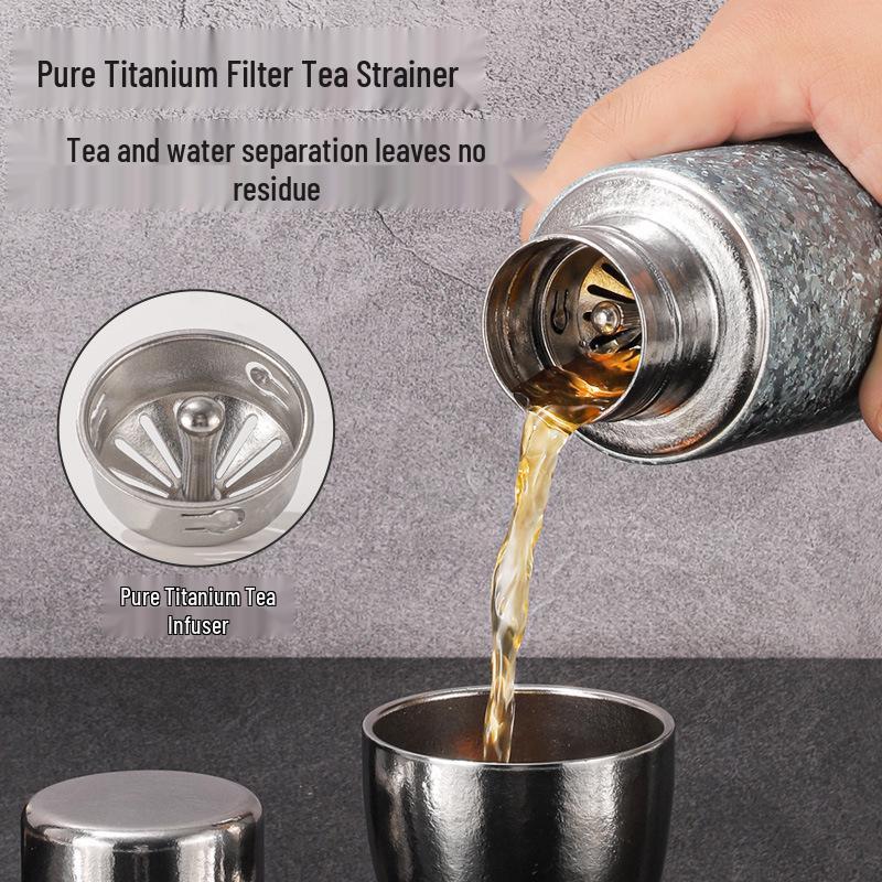 Pure Titanium Vacuum Insulated Tea Cup with Dual-Layer and Tea Separation Feature