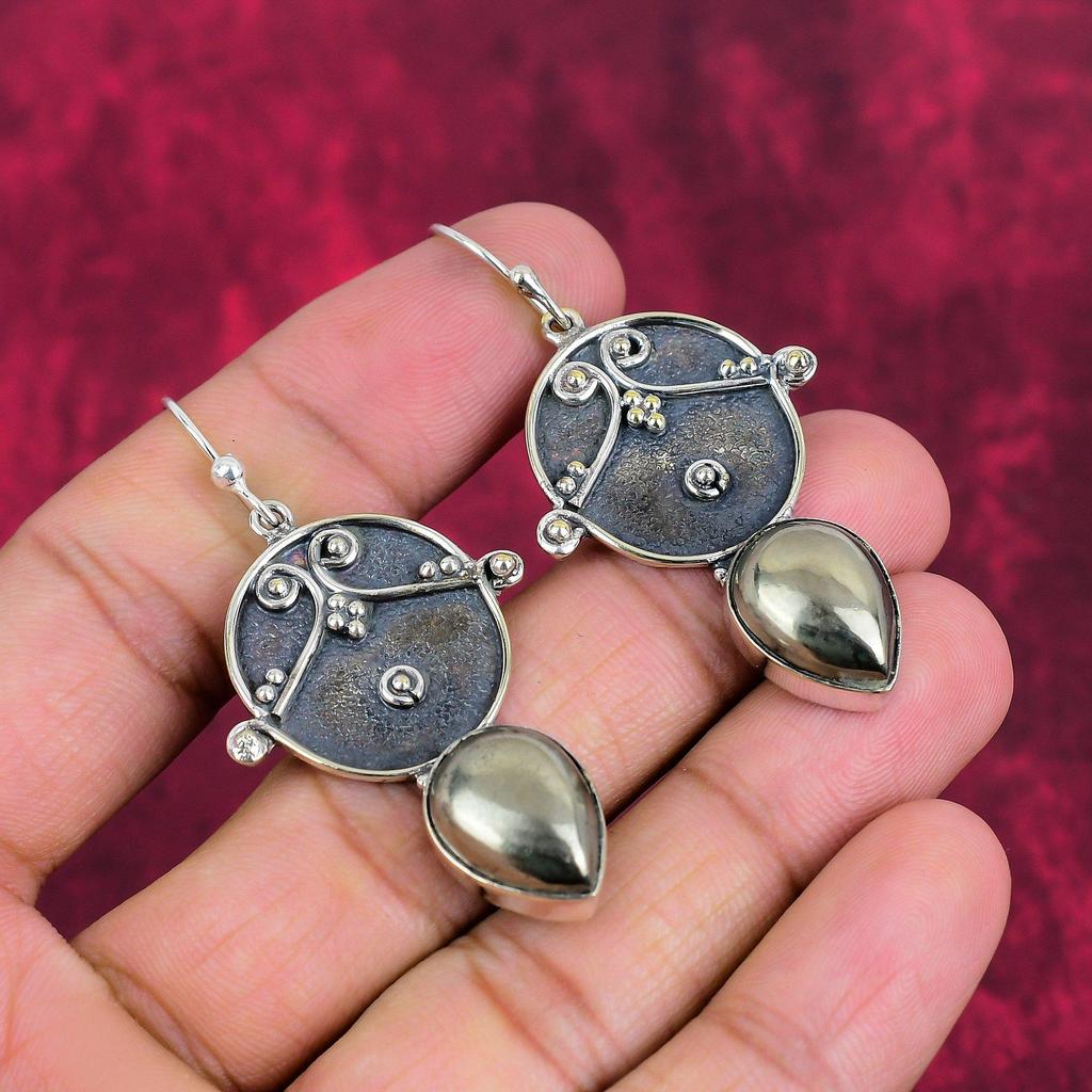 Golden Apache Pyrite Earrings, 925 Solid Sterling Silver Jewelry, Gemstone Earrings Gift For Her Handmade Dainty Jewelry