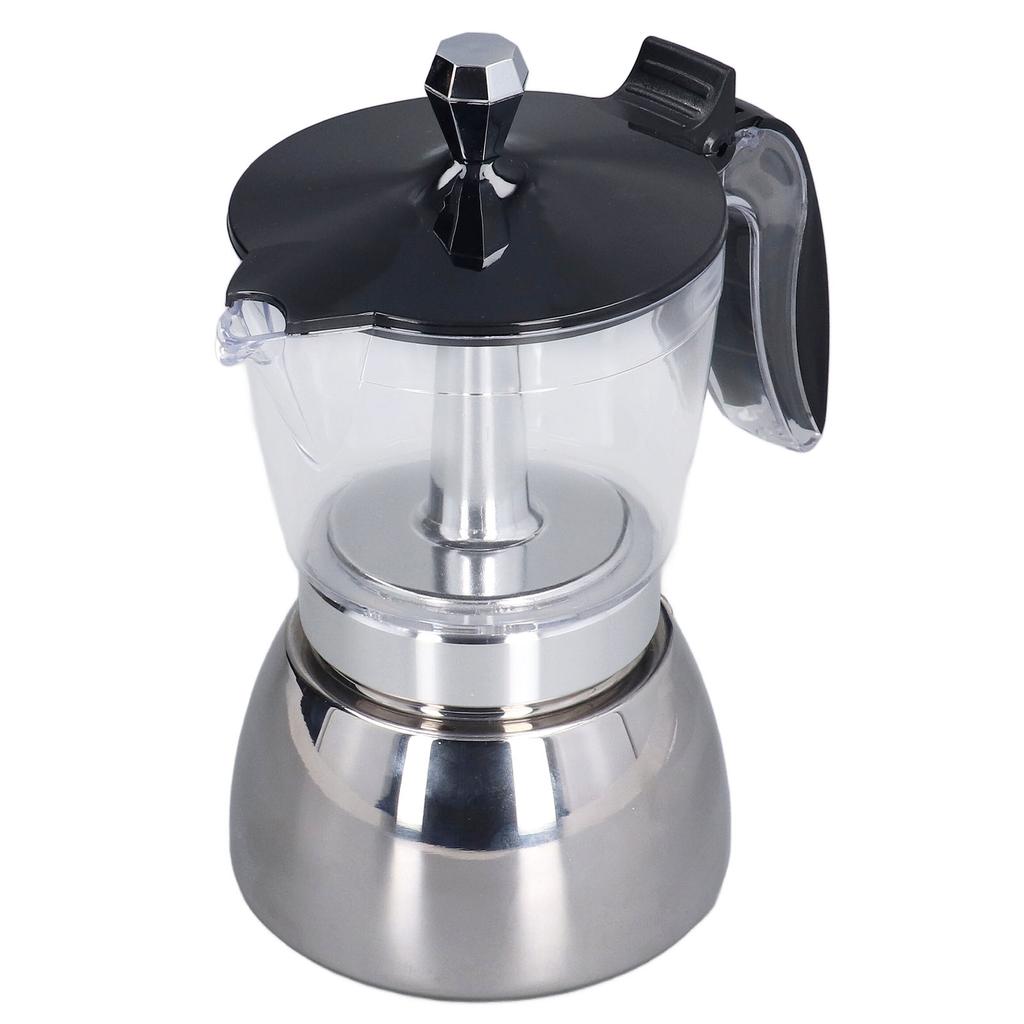 Stovetop Coffee Maker 6 Cup Moka Pot Clear ABS Top Stainless Steel Coffee Making Pot for Home Office