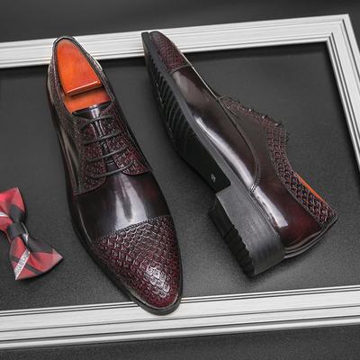 2024 High End Brand British Men's Shoe Trend Pointed Toe Shoes for Wedding Lace Up Wine Red Office Business Shoes for Men’s