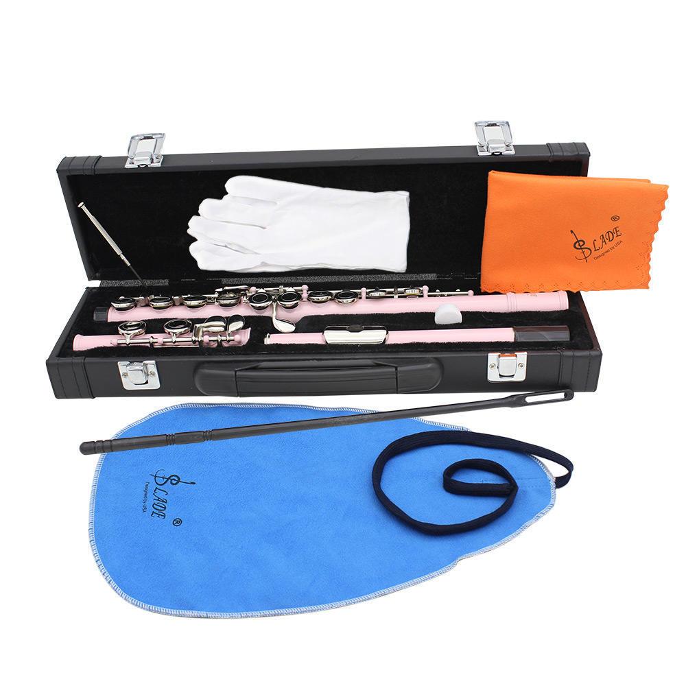 16 Closed Holes Flute C Key Pink Body Flute with E Key Professional Woodwind Instruments Transverse Flute for Musical Lover
