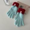 Knitted Wool Finger Gloves Dopamine Color Thicken Winter Riding Gloves Korean Style Color Contrast Glove Bracers