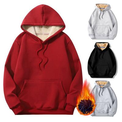 Damen Herbst Winter Kapuzenpullover Dickes Fleece Gefüttert Kapuze Lange Ärmel mit Tasche