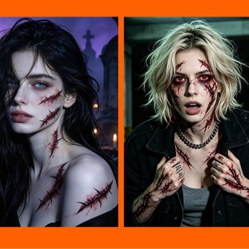 Waterproof Halloween Face Tattoo Simulated Scar Body Art Decal  Halloween Day Party