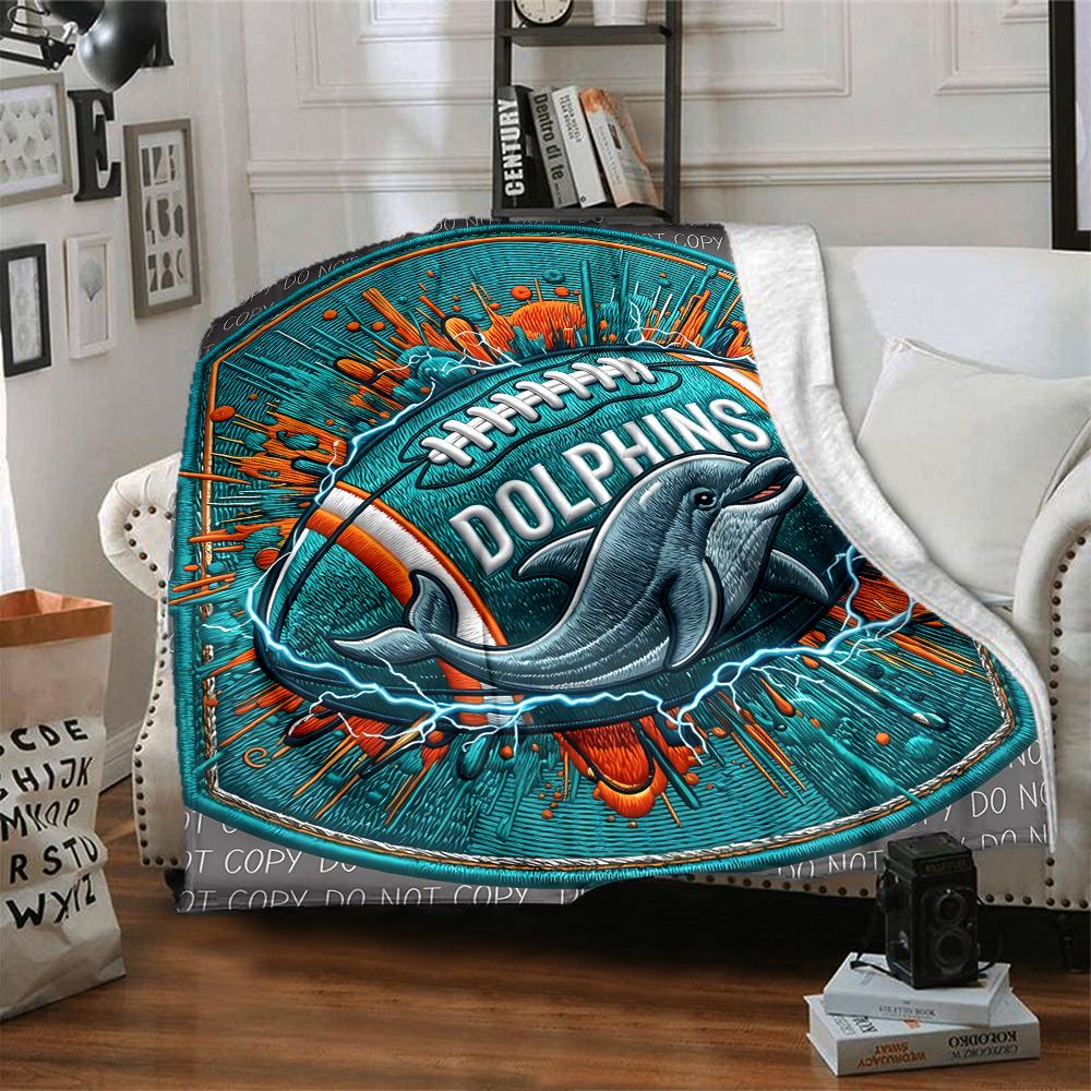 1pc Blanket - Miami Dolphins Logo Print Design,Lightweight Blanket for Sofa,Bed- Soft &Warm,Gift for All Seasons