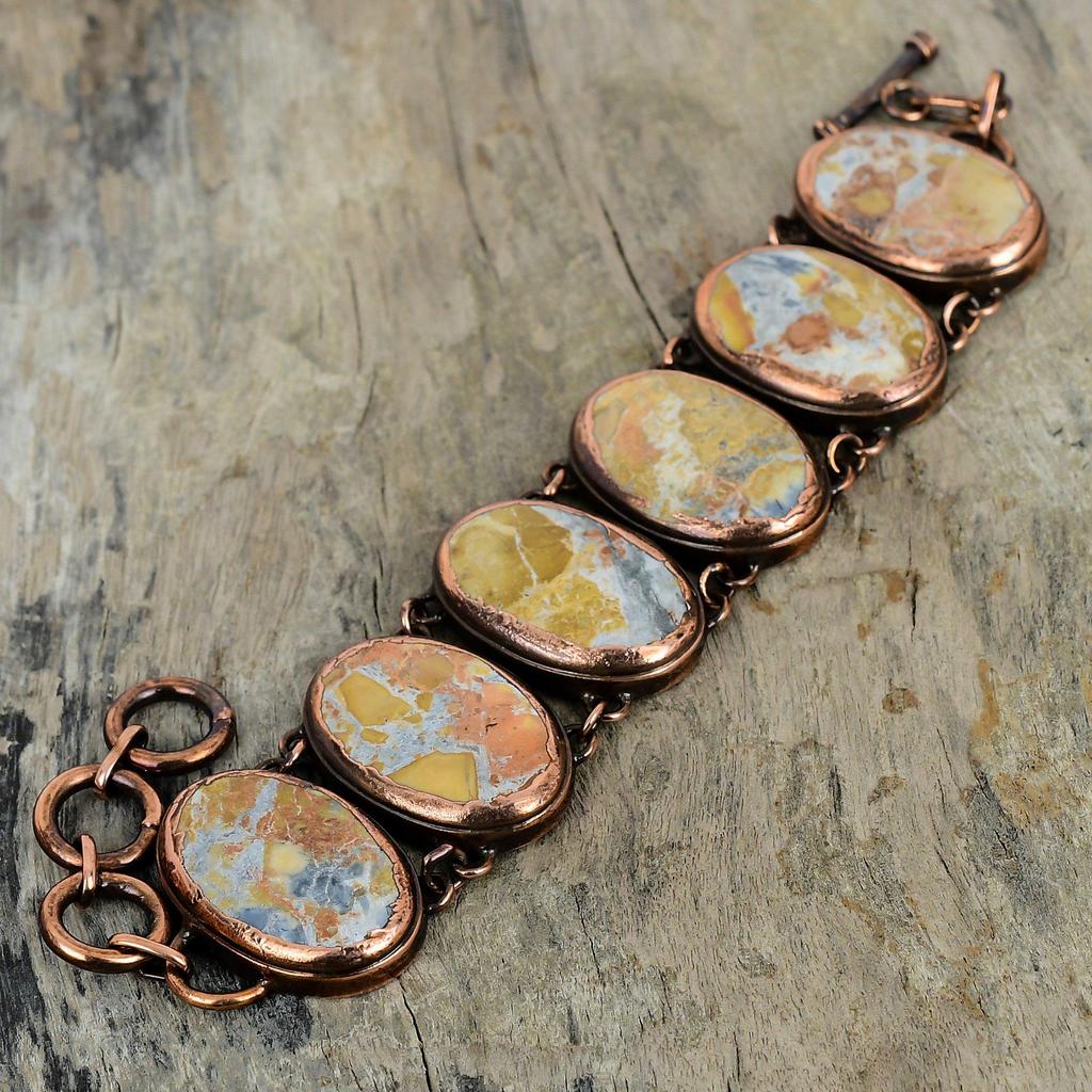 Maligano Jasper Bracelet Electroformed Copper Gemstone Bracelet Adjustable Chain Bracelet Handmade Electroformed Jewelry Birthstone Bracelet