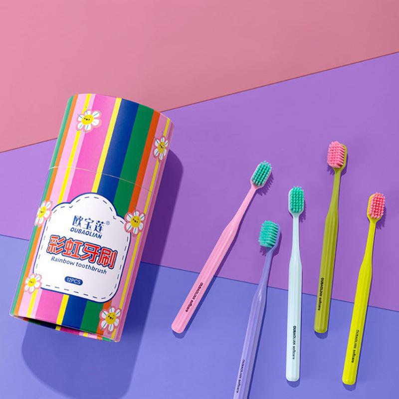 12 Piece Rainbow Adult Toothbrush Set Wide Headed Gingival Protection Soft Bristled Toothbrush with Cover Deep Cleaning Teeth