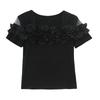Klassisk Sommer Dame Mesh Volang Blomsterpynt Firkantet Krage Kort Ermet T-skjorte Elegant Boutique Dame Casual Topper T-skjorter