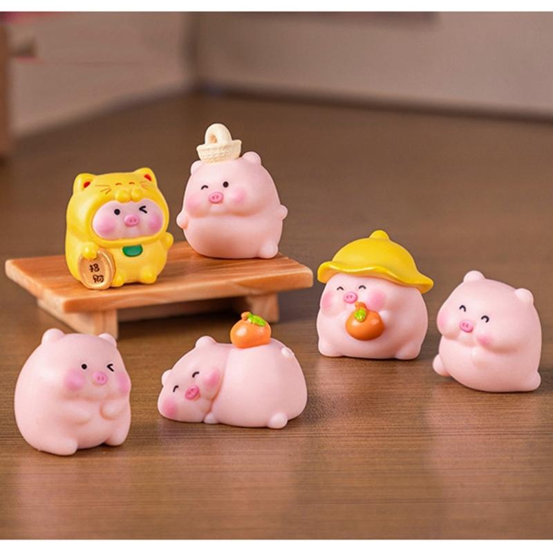 Tiny Lucky Pig Figurine PVC Cute Decoration For Desk Shelf Car Interior Miniature Garden Design Animal Figures Display