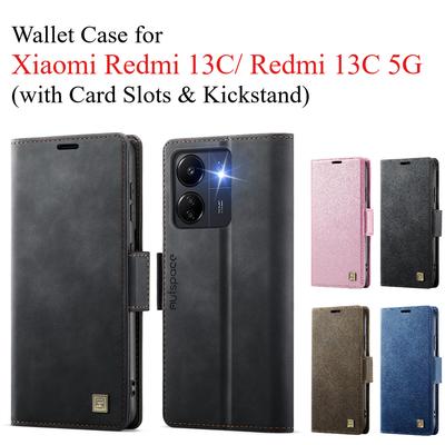 For Xiaomi Redmi 13C/ Redmi 13C 5G Wallet Case with Card Slots & Kickstand, 360° Protection Leather Case