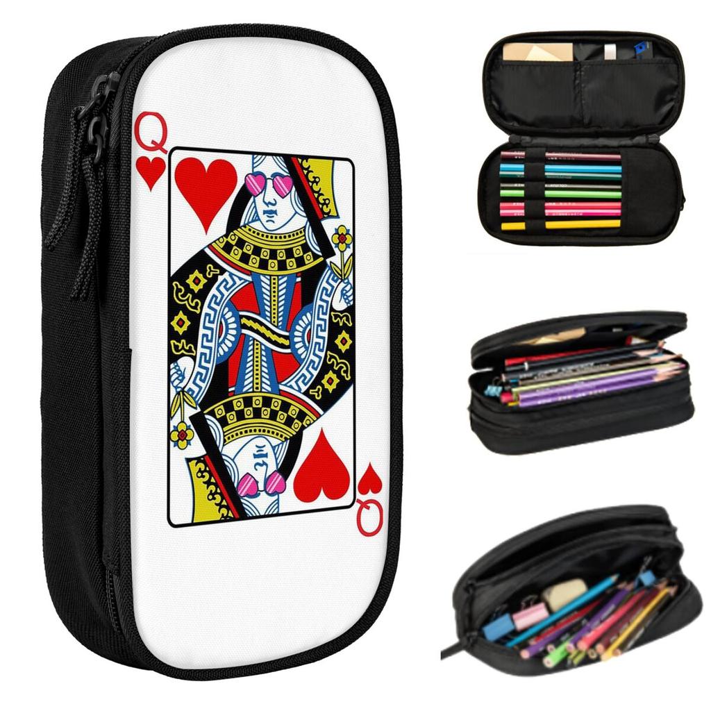 Casino Nights Red Queen Of Hearts Pencil Case for Boy Girl Gifts Pen Box Pencil Bag Stationery Supplies Pen Holder Bag