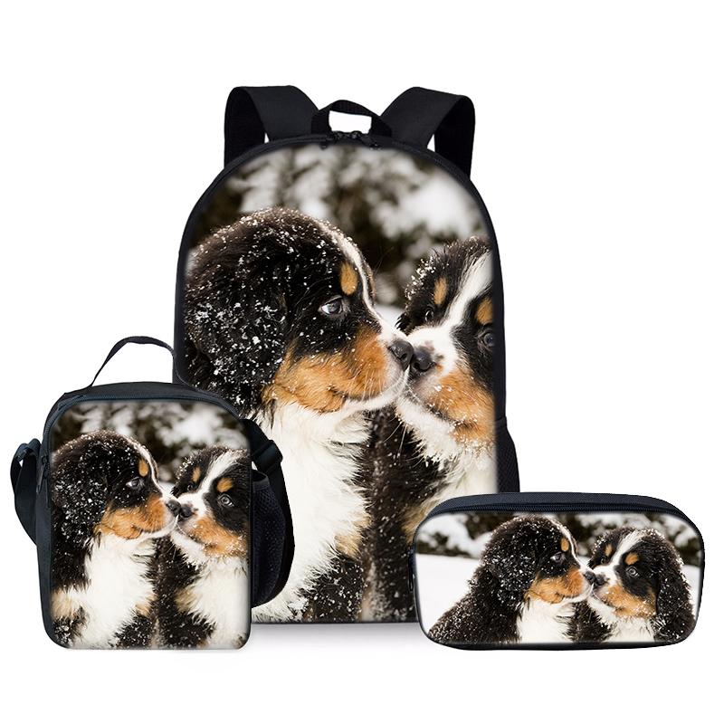 Set Tre Pezzi con Motivo Rottweiler Zainetti per Ragazzo e Ragazza Migliori Regali Cartone Animato 2D Borsa Scolastica per Bambini