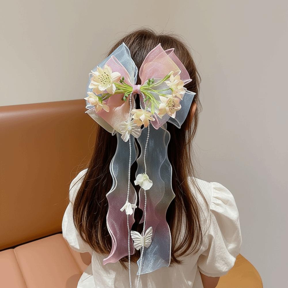 Oversized Jumbo Organza Bowknot Beaded-streamer Tulle Ribbon Streamers Recitals