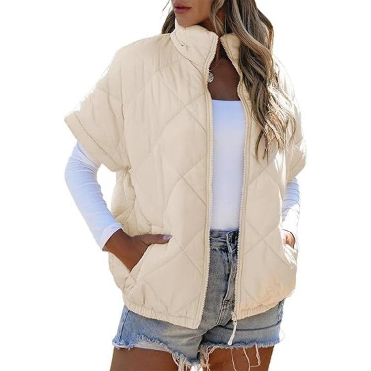 Warm Winter Autumn Women Casual Diamond Quilted Padded Jacket Zipper Outerwear with Pockets S абрикосовый