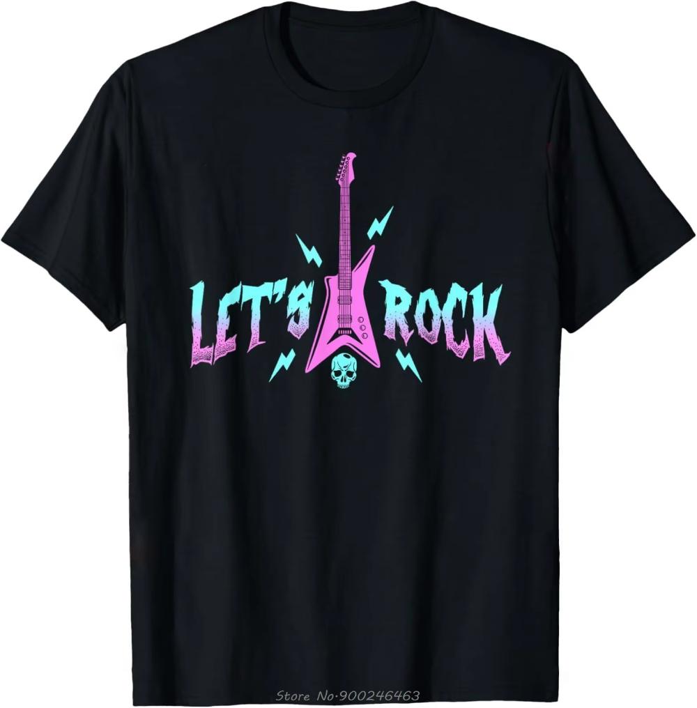 Lets Rock Electric Guitar Music Lover Band Guitarist Retro Women Men TShirt Summer Oversized Tshirt Fashion Causal T Shirt Tee