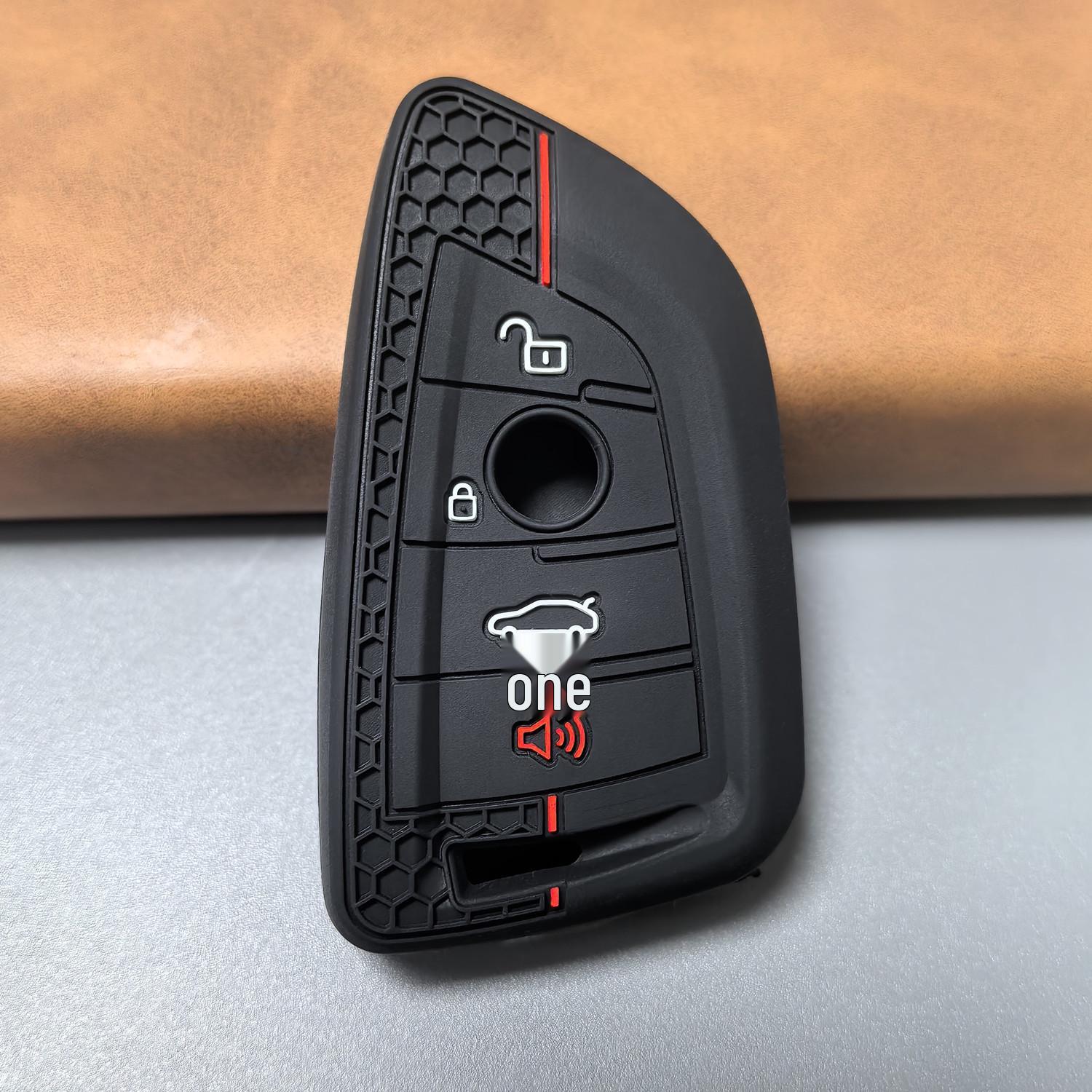 BMW X Series 4-Button Key Cover - Red Line Honeycomb Silicone for X5, X7, X3, 7 Series, 1 Series, and X2.