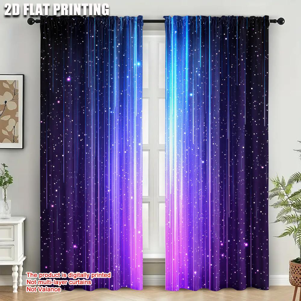 2 Stück Galaxie Stern Weltraum Verdunkelungsvorhänge Blau Lila Kosmische Polyestervorhänge Für Wohnräume Maschinenwaschbar