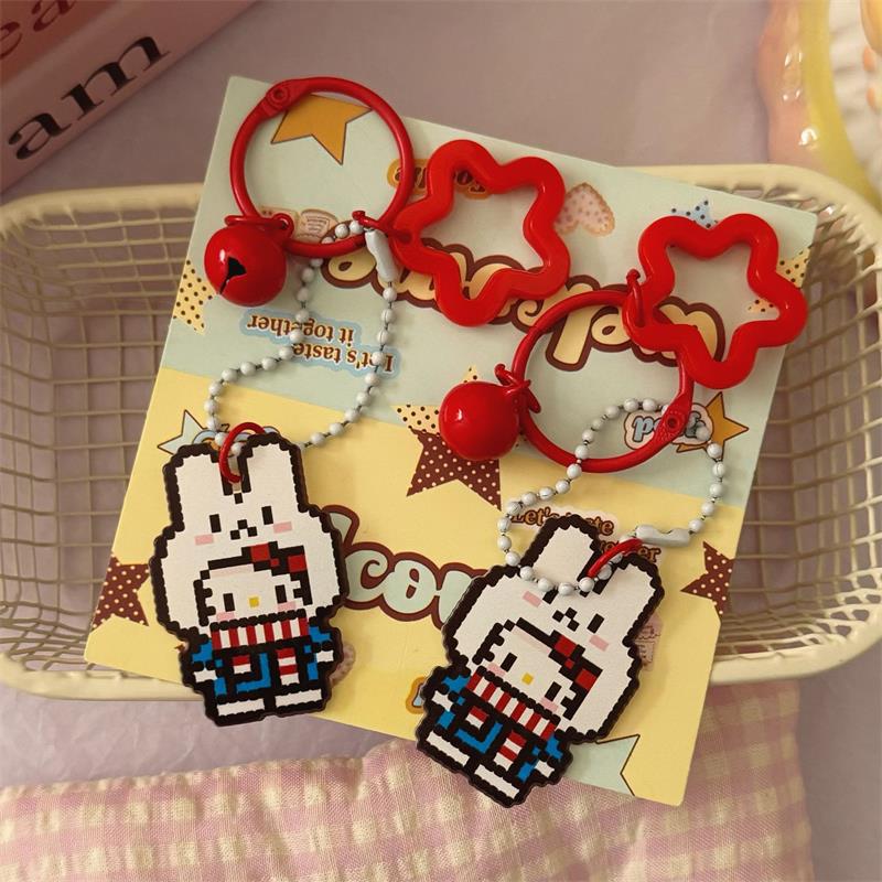 

Cute Bunny Hello Kitty Bell Star Keyring Keychain Pendant Phone Chain Sweet Kt Cat Backpack Charm Bag Hanging Ornament Girl Gift