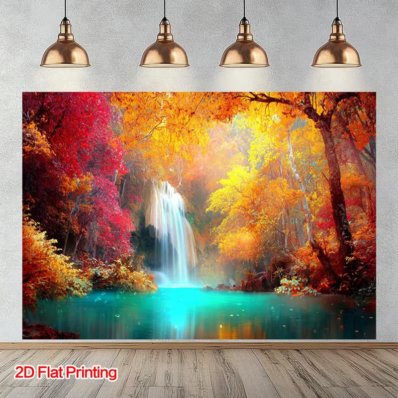 2D Flat Printed Autumn Waterfall Forest Background Cloth