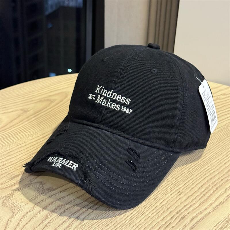 Personalized ripped baseball cap female alphabet embroidery summer cap men's sunscreen enlarged and widened brim sun hat tide