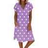 Women's Summer V-neck Short Sleeve Printed Cotton And Linen Dress