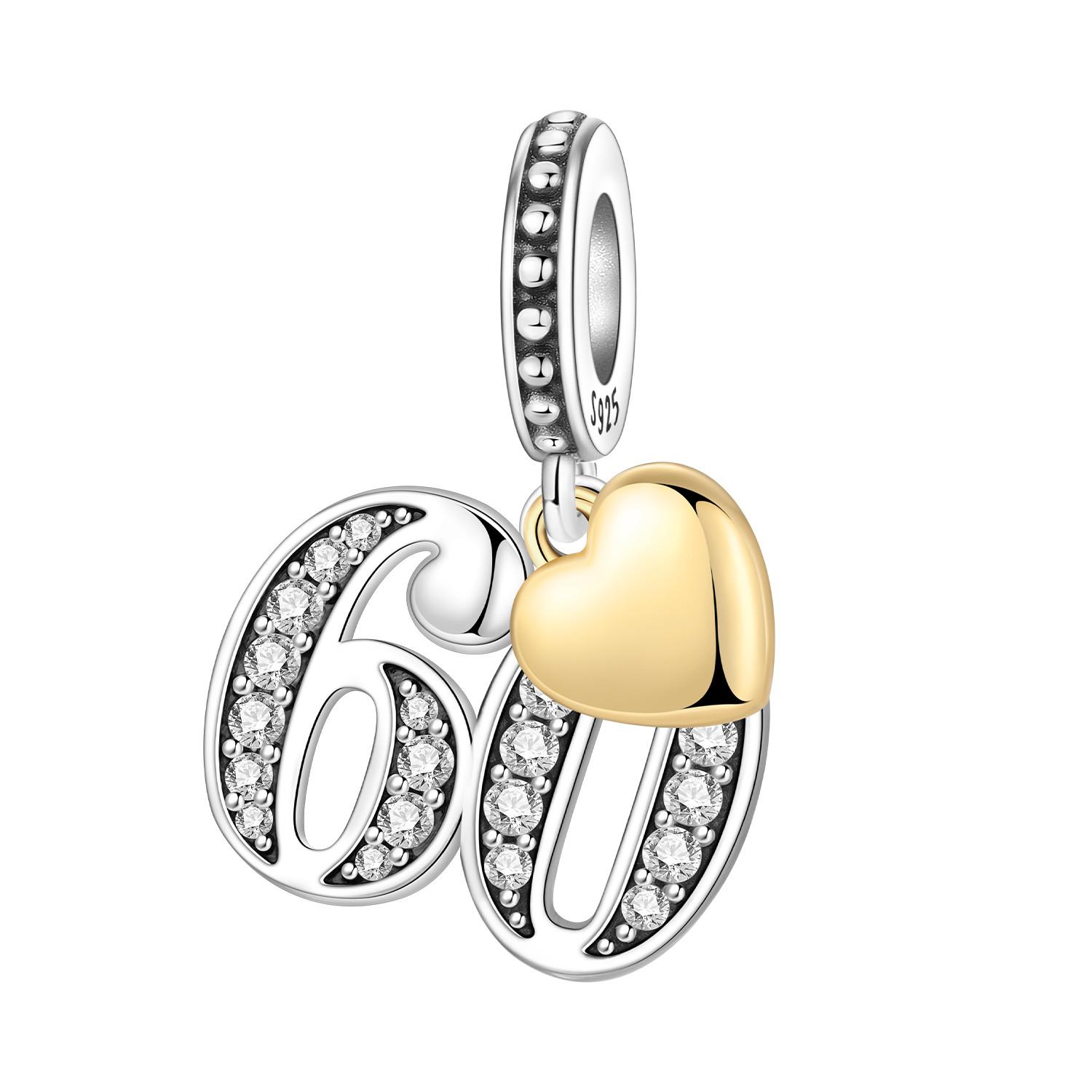

MISEFF S925 Silver Lucky Number 10,15,18,20 Heart Charm Anniversary Celebration Pendant DIY Jewelry Making