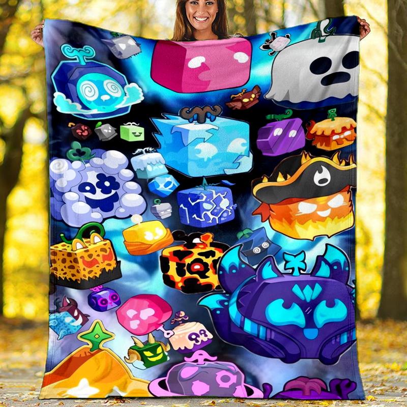 Coperta Stampata Tema Blox Fruits - Perfetta per Divano, Letto, Viaggio e Uso Esterno | Lavabile in Lavatrice, Accogliente e Durevole.