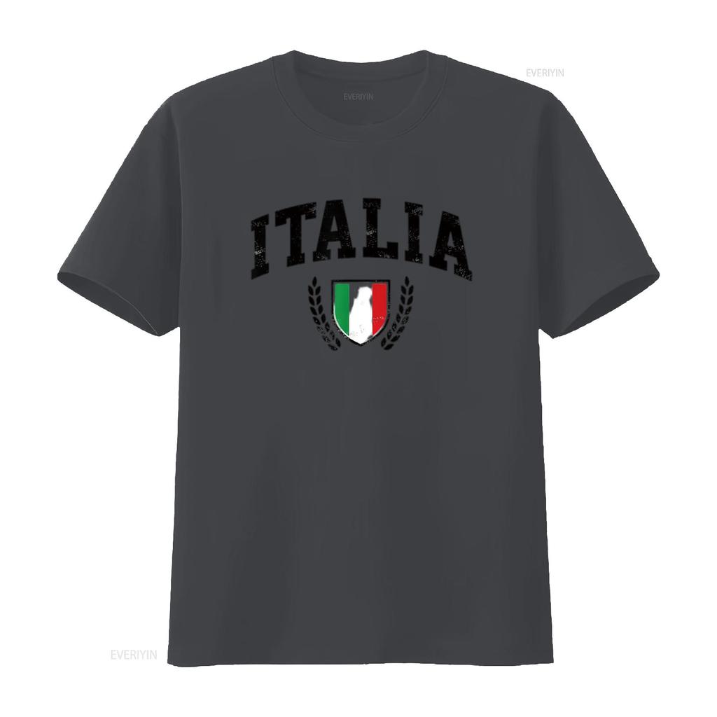 Mens Italia Vintage Sports Design Italy Flag Shield Travel T Shirt White Large Vintage Washed Breathable Casual