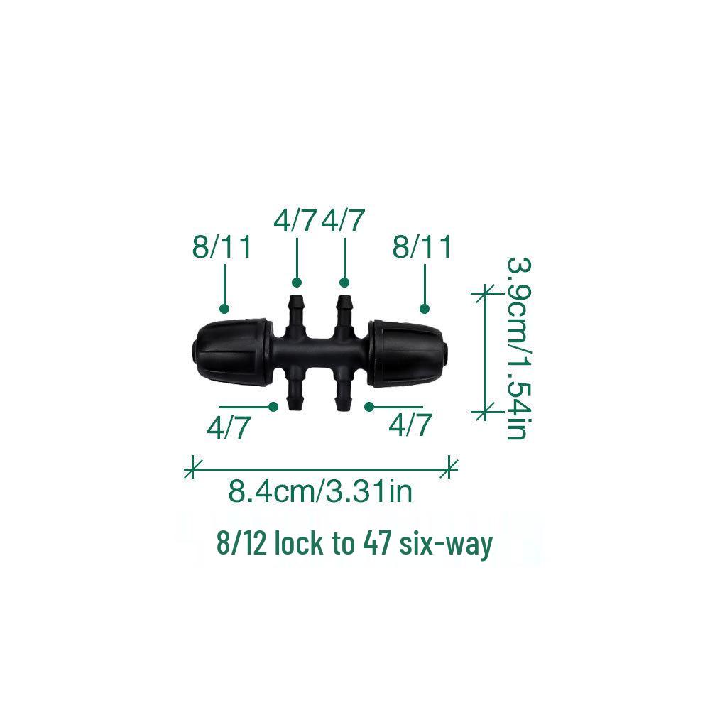 8/12 Irrigation Soft Hose Double Lock 47 Turn Six-Way Garden Watering Connector