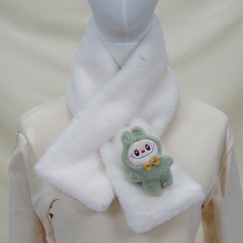 2025 Autumn/Winter Cute Cartoon Plush Scarf: Faux Rabbit Neck Warmer for Girls
