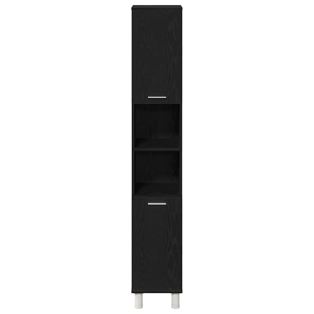 Bathroom Cabinet with Door Black Oak Effect 30 x 30 x 179 cm