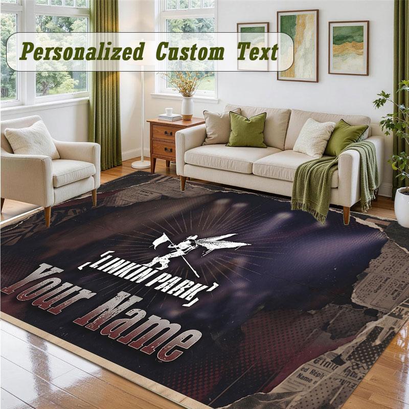 Crystal Velvet Square Rug Custom NameLinkin Park Pattern Non Slip Home Floor Decor Rug