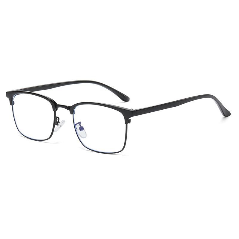 Retro Half Frame Metal Eyeglass Frame For Men Business Square Blue Light Blocking Plain Glasses Browline Eyeglass Holder Eyewear Accessories