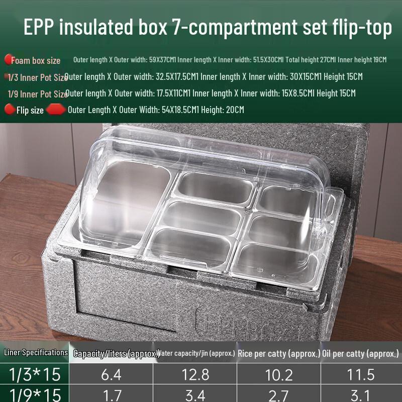 Insulated Food Pan Carrier with 7 Stainless Steel Compartments