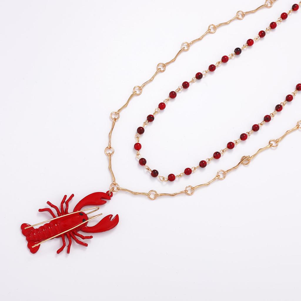 Collar apilado con colgante de langosta de aleación, estilo veraniego fresco europeo y americano, para vacaciones en la playa, estilo oceánico, artículo de moda versátil