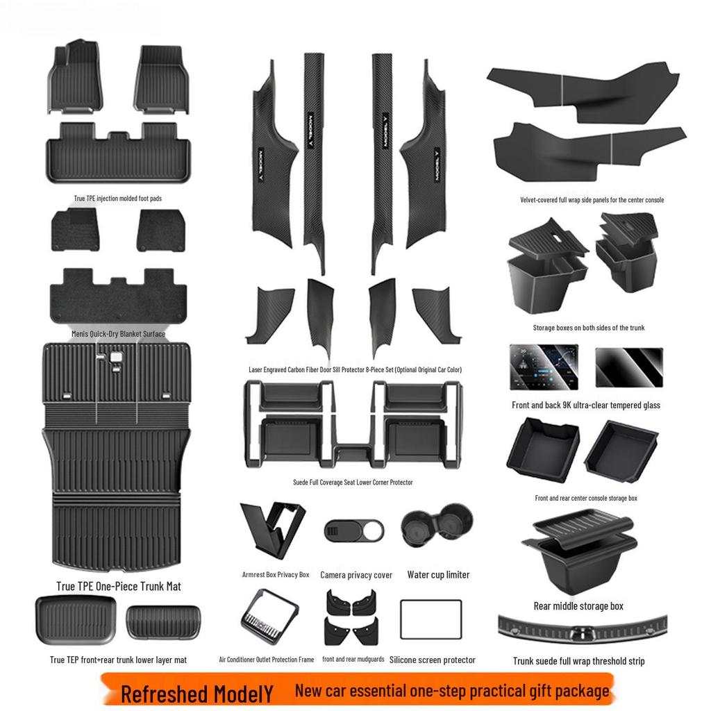 Tesla Model Y & 3 Refresh TPE Interior Floor Mats - Full Set Protection Accessories