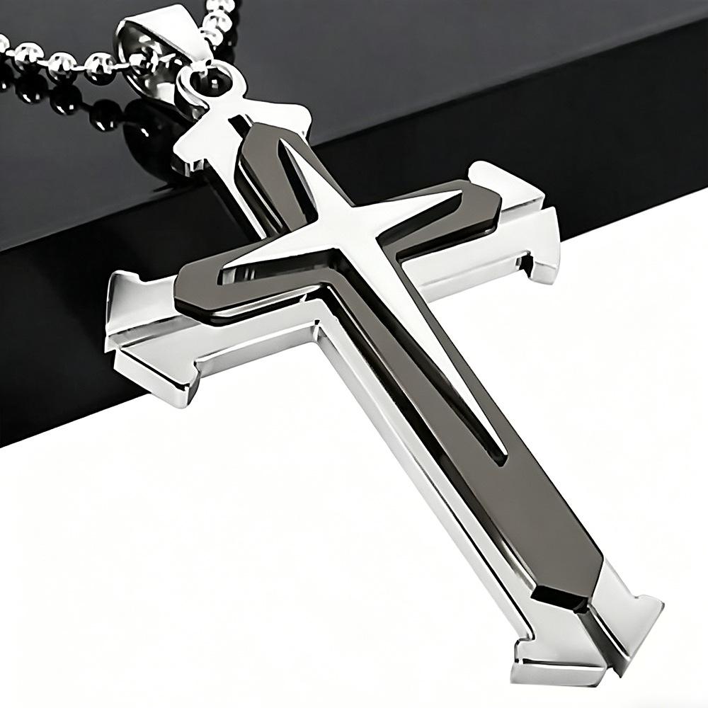 2024 Men's Diamond Cross Pendant Necklace - Silver, Gold, & Black Dark Knight Style