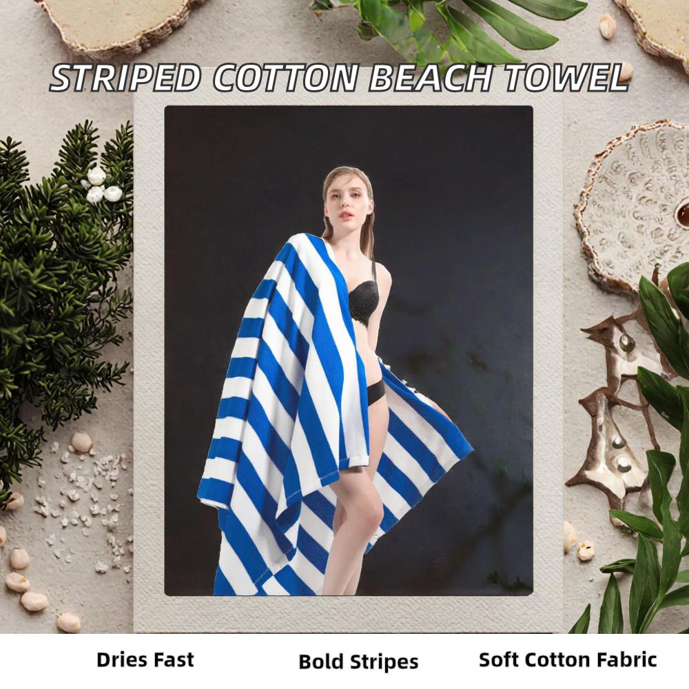 High Quality Tropical Eco-friendly Compressed Quick-Dry Antimicrobial Cotton Beach Towel Black/Grey/White Striped Pool Bath