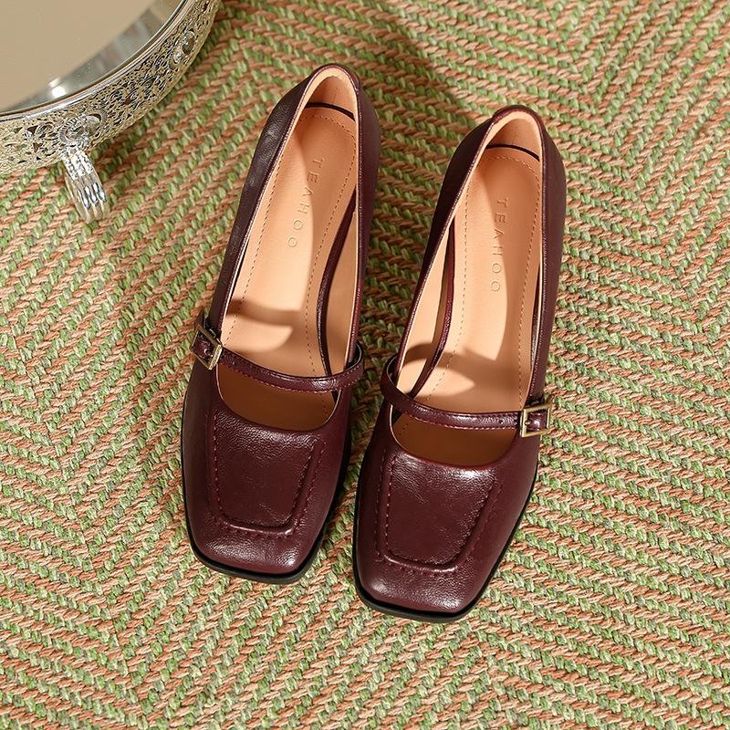 

Туфли Мэри Джейн на массивном каблуке, Ретро, квадратный носок, женские туфли, темпераментные одинарные туфли, французские элегантные туфли для работы, туфли на высоком каблуке с неглубоким вырезом 39 бордовый