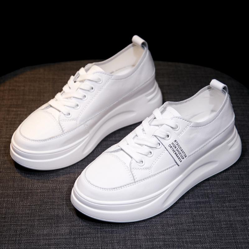 

2025 spring new little white shoes women s leather platform casual shoes single shoes sports board shoes one pedal lazy women s shoes 35