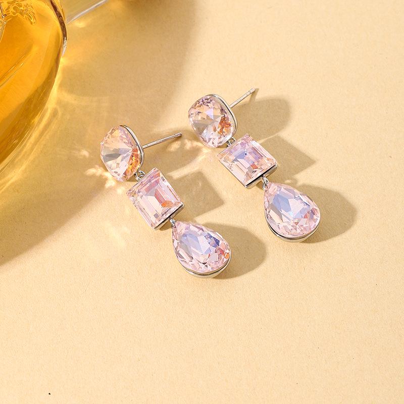 Niche Gradient Sea Blue Multi-Faceted Gemstone Earrings - Round, Square, Water Drop Design with a High-End Feel.