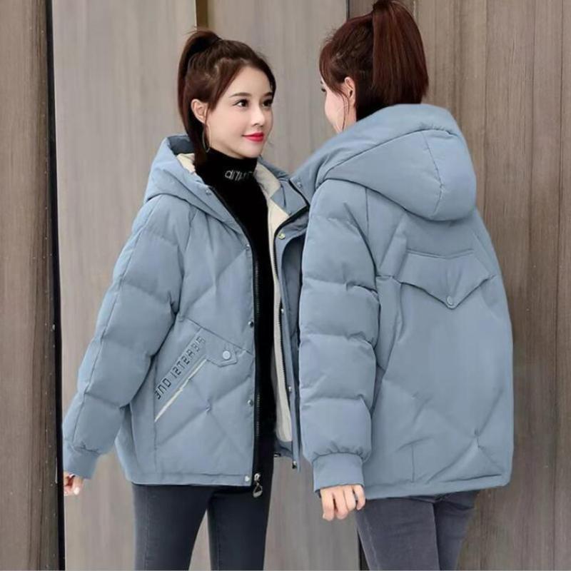 Novo inverno feminino parka gola alta casaco com capuz solto quente engrossar casaco de algodão para baixo jaqueta casual feminina casaco básico